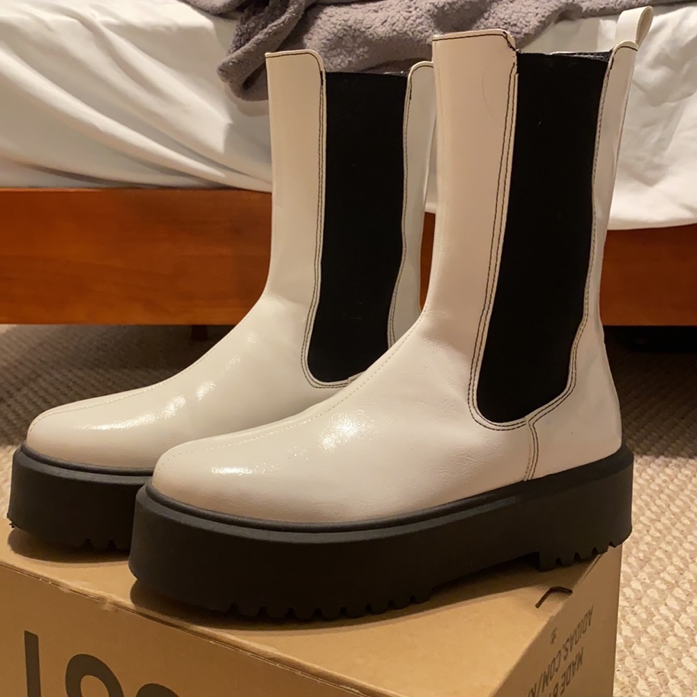 White Mid Calf Platform Boots